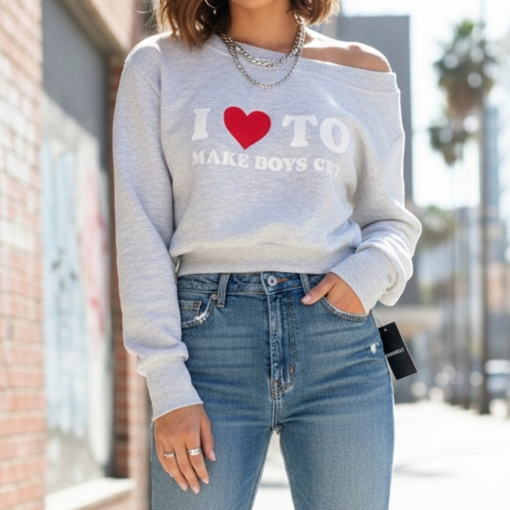 Forever 21 Chic Casual Gray Sweatshirt Top Size S
